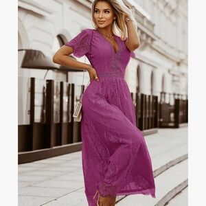 Elegant Purple Lace Midi Dress - Women